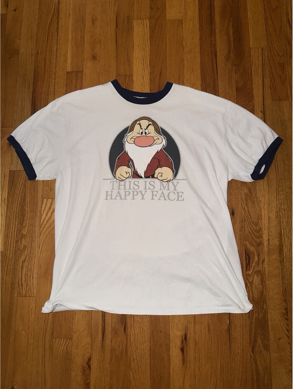 Disney Grumpy This Is My Happy Face Ringer T-Shirt XL White Navy
